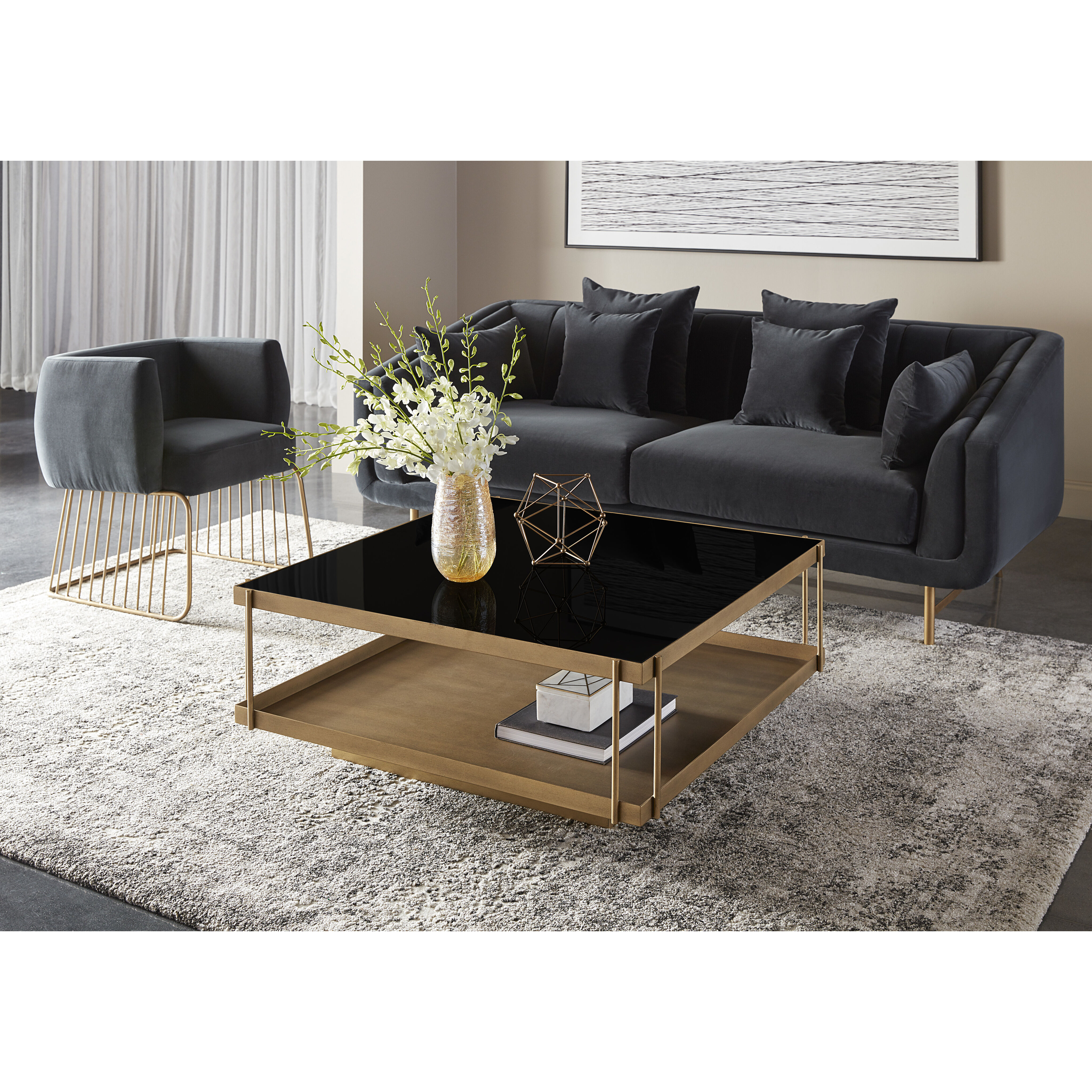 Finch 40 X 40 inch Black / Antique Brass Coffee Table